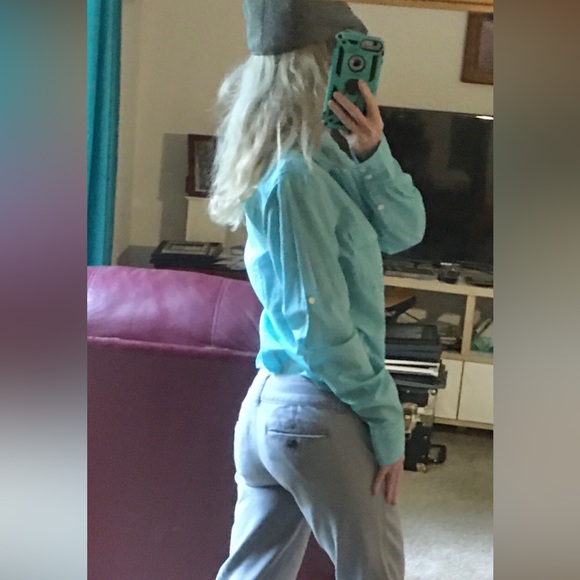 Aqua & White stripe crochet sweater cropped- S - Picture 4 of 4